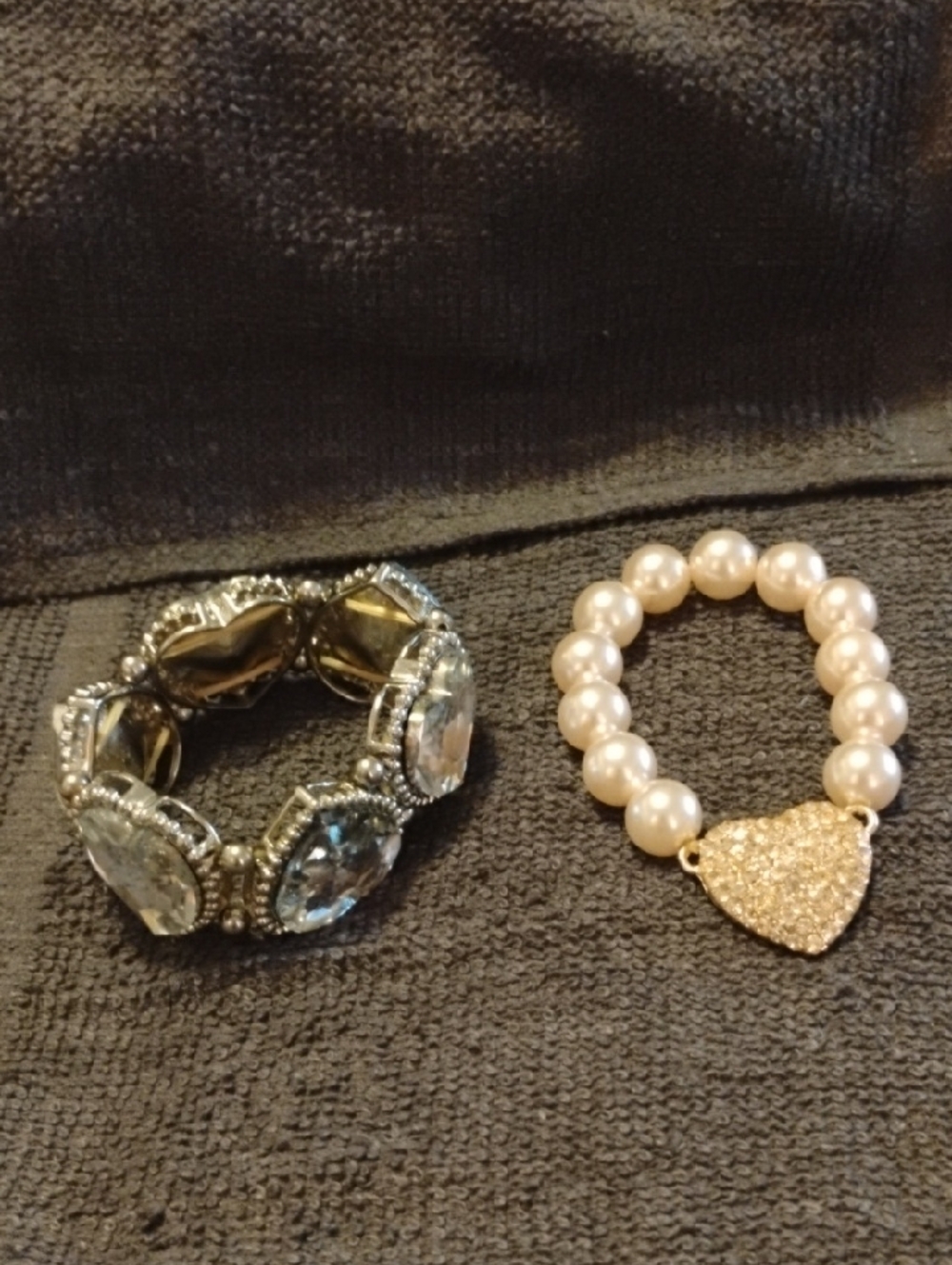 Pearl Bead Bracelet with Gold Heart Pavé Accent - Women Jewelry